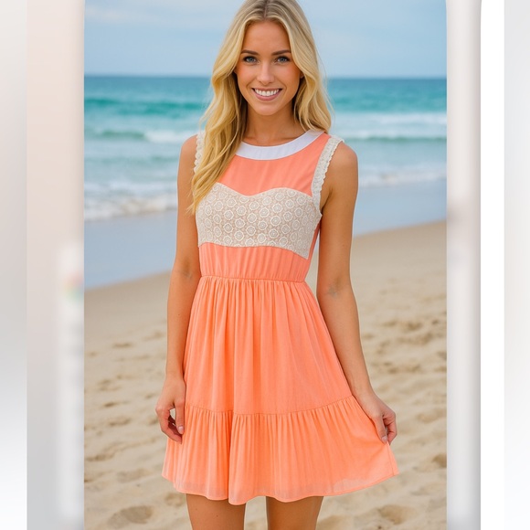 Dresses & Skirts - Small New Women’s Stretchy Coral Lace One-Shoulder
